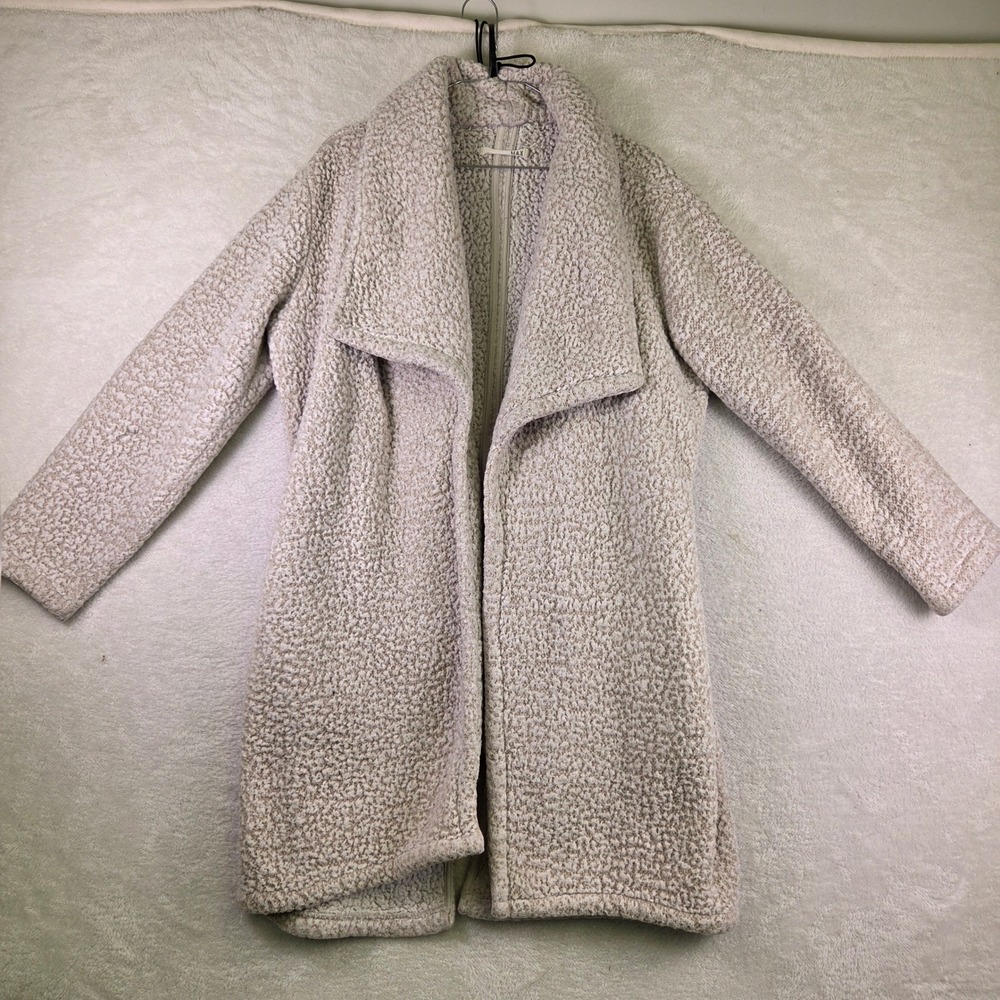 MAX Studio Womens Medium Cream Boucle Knit Open Front Shawl Collar Coat Jacket